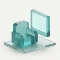 Icône en verre turquoise : un fauteuil devant un écran vide